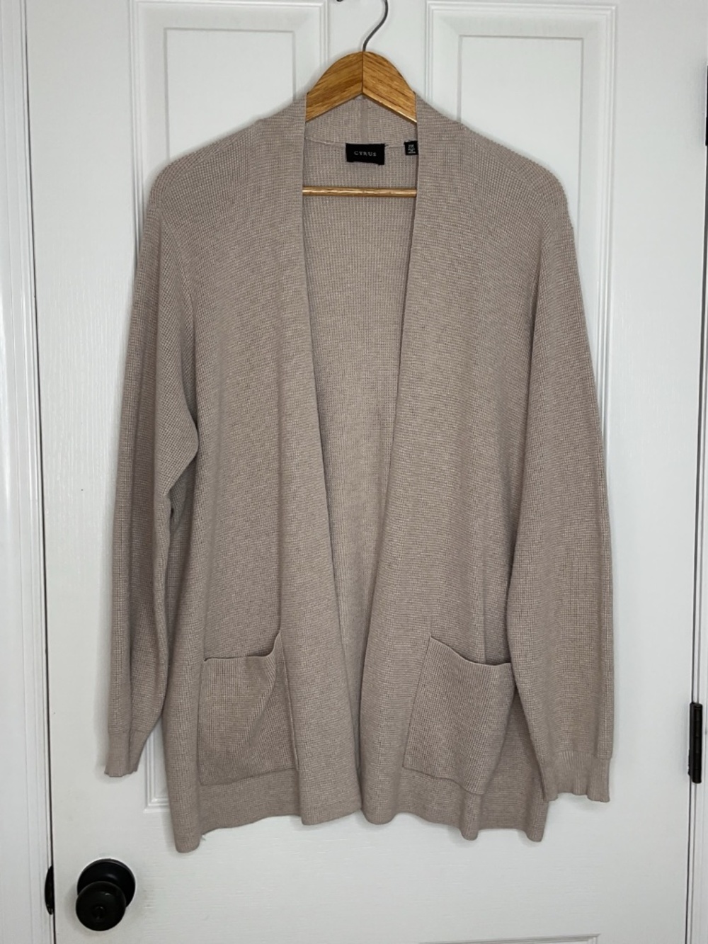 Cyrus Open Front Lightweight Knit Long Sleeve Cardigan Sweater 2X Beige Neutral